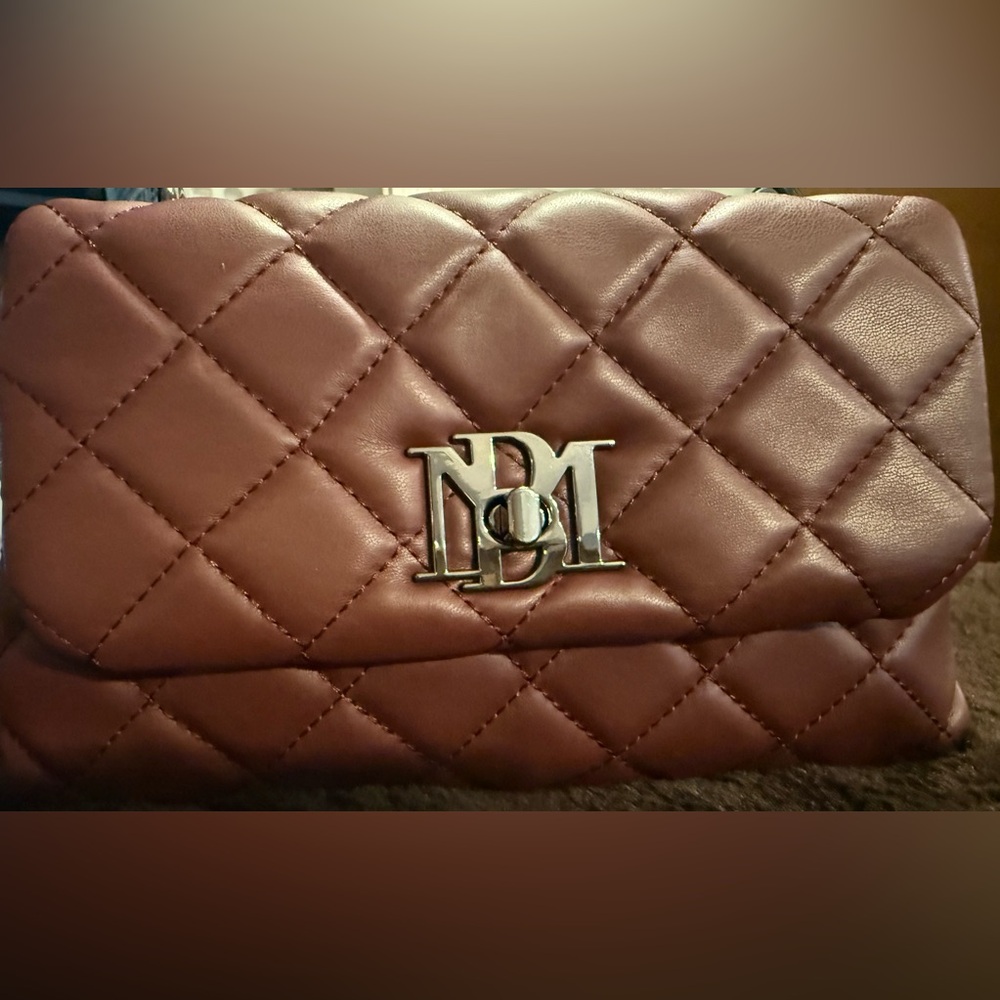 Badgley Mischka Quilted Wine Mini Messenger Bag with Gunmetal Hardware NWT